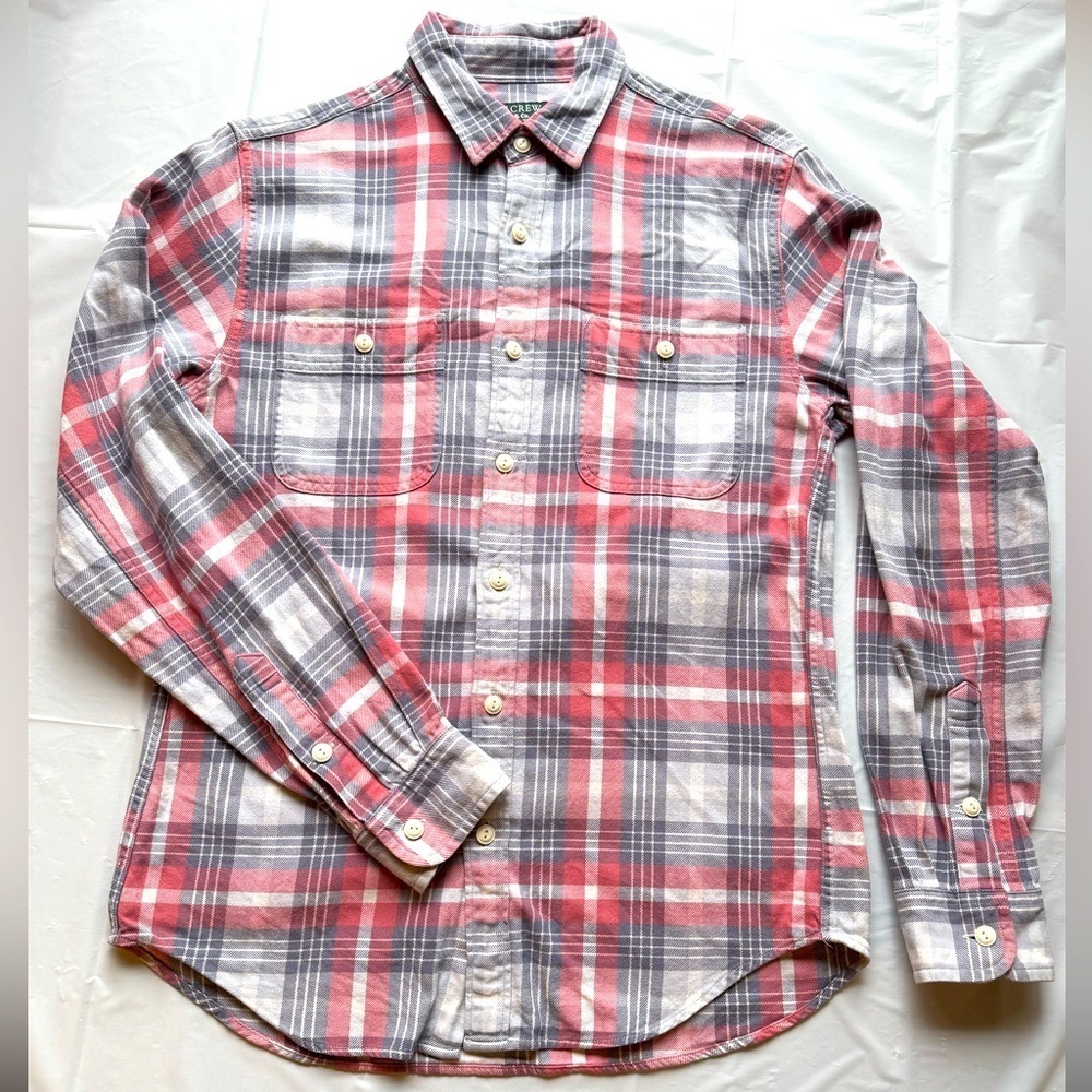 J.Crew Coral Pink & Gray Plaid 100% Cotton Long Sleeve Button Down Shirt Men’s S